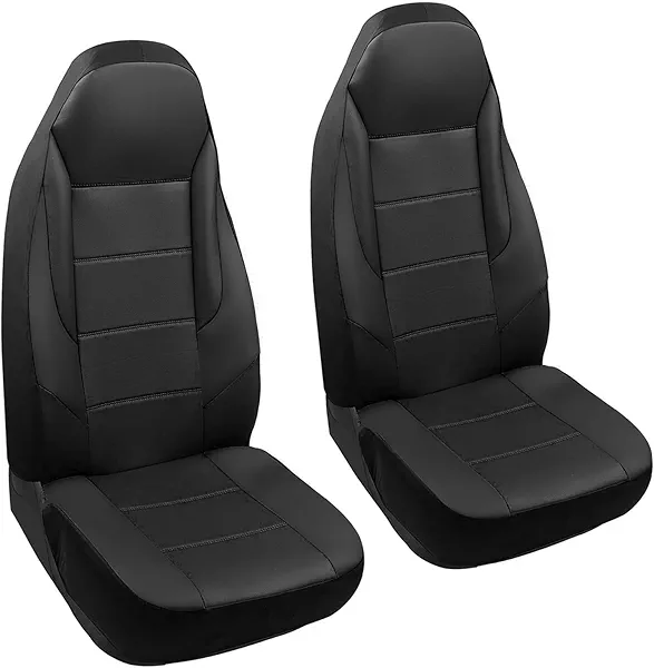 GIANT PANDA Front Car Seat Cover for Jeep Wrangler TJ (1997-2006),Leather Bucket Seat Covers Custom Fit Jeep Accessories (Black) 2-Pack