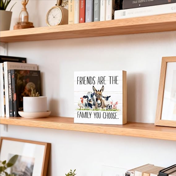 TOUNER Friends Are The Family You Choose Wood Box Sign, Inspirational Friendship Wood Desk Decor, Christmas Birthday Thanksgiving Best Friend Table Display Gifts for Grandma Mom Aunt BFF Sister