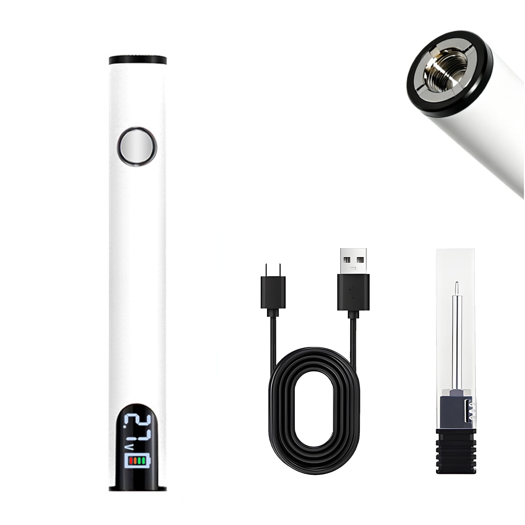 2026 rechargeable thread burner kit with digital lcd screen for intelligent temperature control,burning pen with three settings of 2.7v, 3.7v and 4.2v, 510 threaded battery (white)