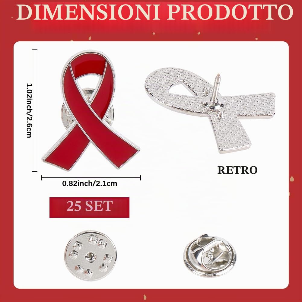 CRASPIRE 25 Set di Spille con Nastro Rosso Spilla in Metallo Smaltato per Campagne di Sensibilizzazione Prevenzione Beneficenza Evento Sociale Pubblico Distintivo Accessorio per Donazioni per Donne