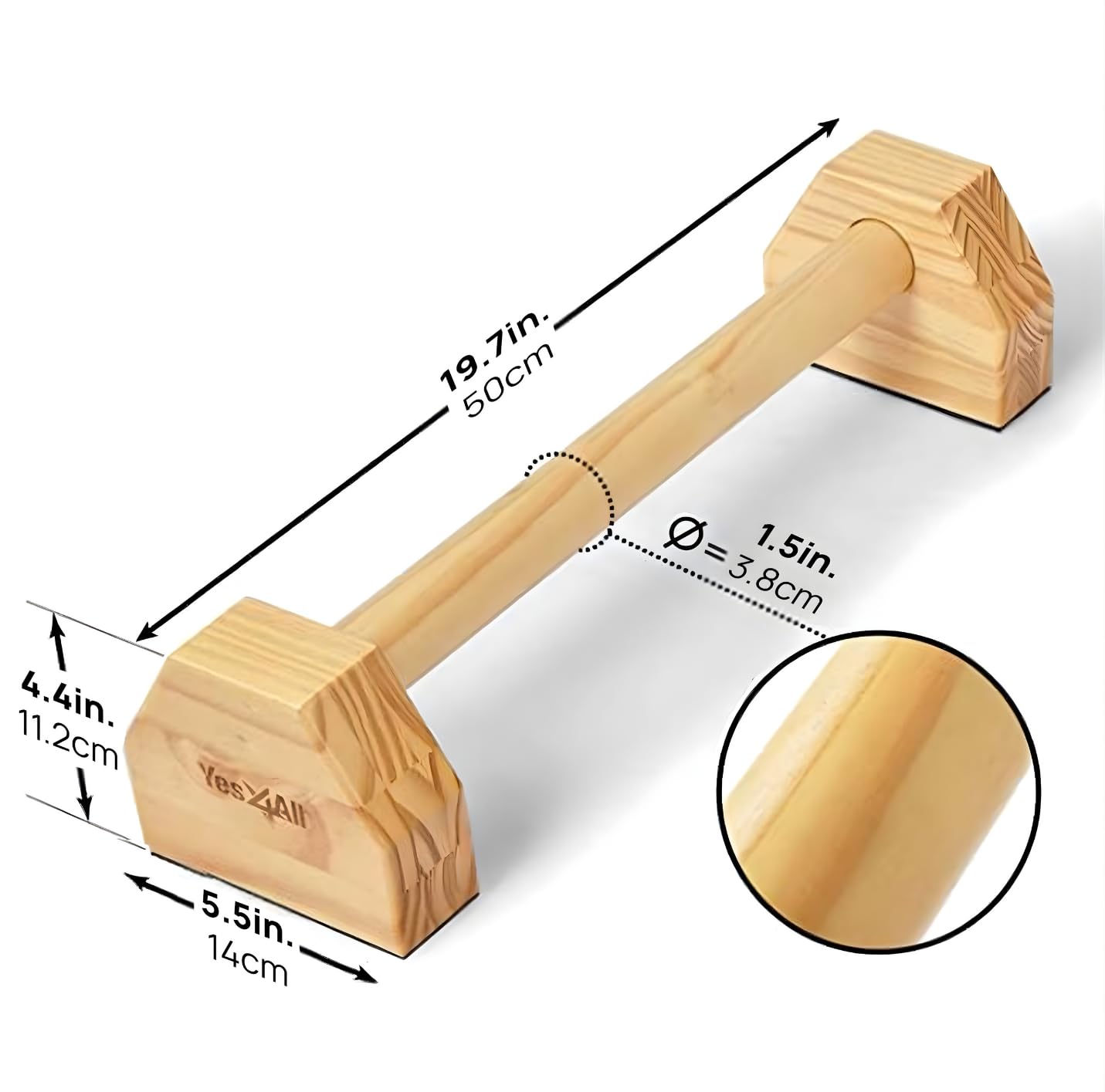 Yes4All Barres de parallettes en Bois/Barres de poussée pour Exercices de callisthénie parallettes et entraînement de Force du Haut du Corps - Paire