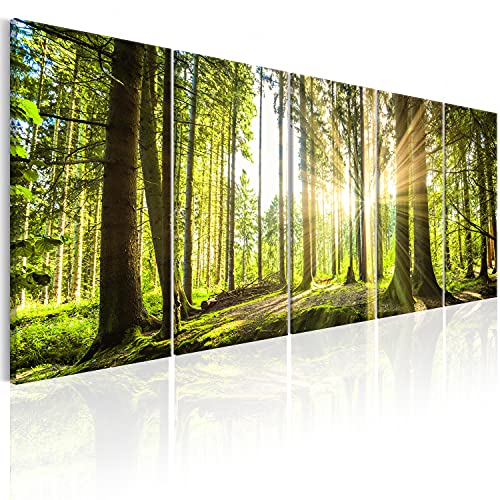 B&D XXL Acrylglasbild Wald 150x60 cm 5 Teilig Wandbild auf Acryl Glasbilder...