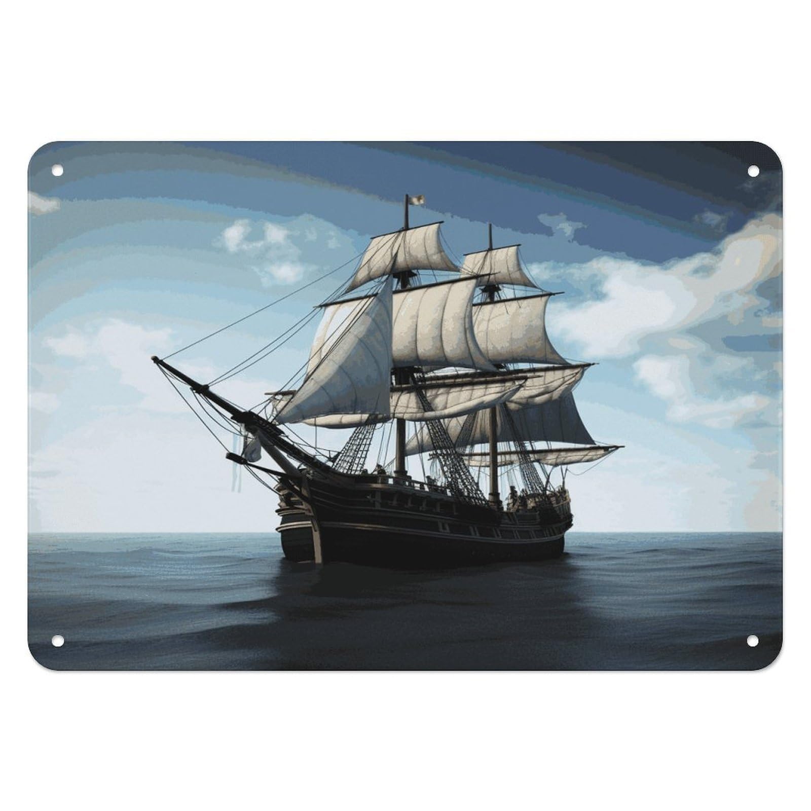 Fekiloot Style Old Sailing Ship Wall Decor Iron Painting Metal Sign