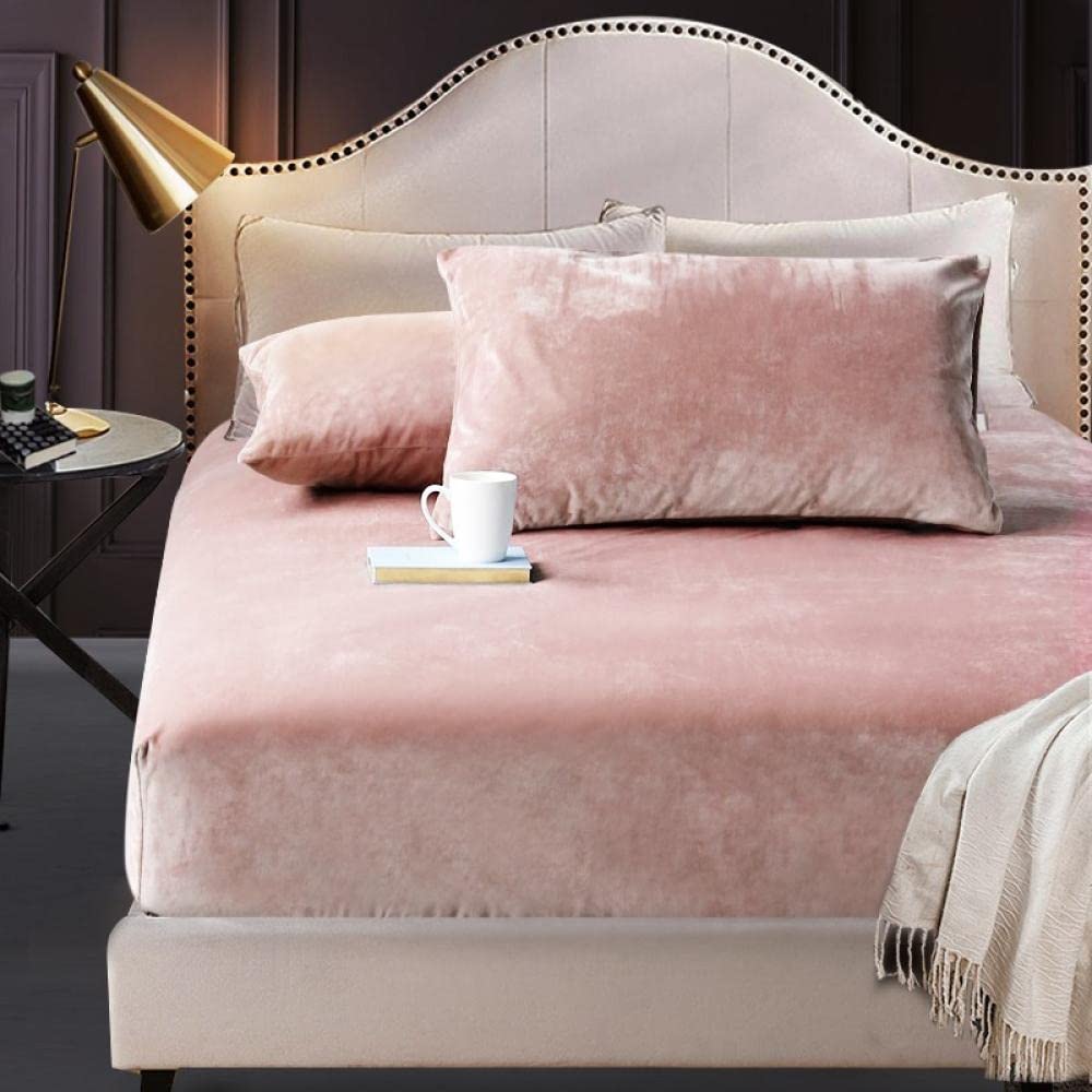 Korallenfleece Eingebautes Blatt Single Flanell Matratze Schutzhülle Bed-Bed-Bed-Abdeckung Winter-Bean_Paste_150*200 cm+30 cm (1pcs)