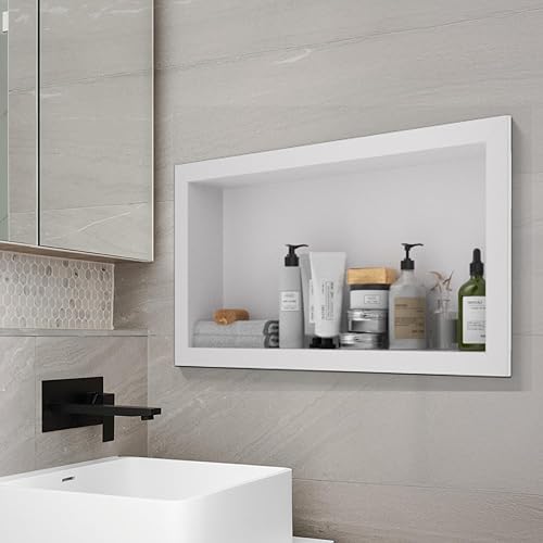 Miniatura 8 de Nicho de ducha de acero inoxidable de 12 x 24 pulgadas, estantes individuales impermeables, organizador de baño sin azulejos, estante de pared