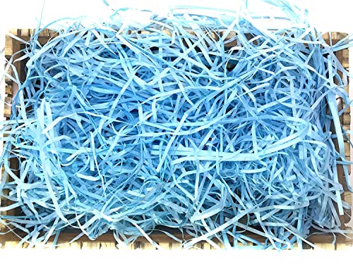 Image of Eco Sarras thin shredded paper crinkle paper grass strips gift tray decoration, gift hamper decorations, gift box fillers, wedding birthday & valentines day gift (1000 Grams / 1 KG, Sky Blue)