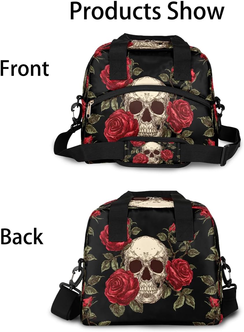 Pardick Insulated Lunch Bag for Women Men, Vintage Rose Skull Reusable Lunch Box,Thermal Cooler Tote Bag Organizer with Adjustable Shoulder Strap,Lunch Container for Work Picnic Hiking Beach,C-010