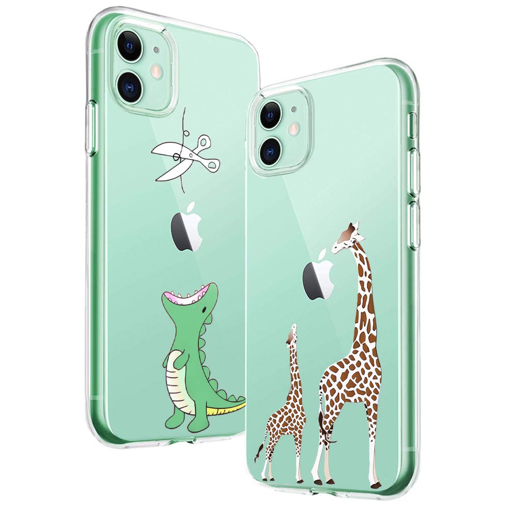 Baowei 2 Pack For Iphone 11 Case Ultra Thin Crystal Clear Soft Tpu Silicone Case With Stylish Cute Pattern Protective Phone Case Cover For Iphone 11 6 1 Giraffes Green Crocodile