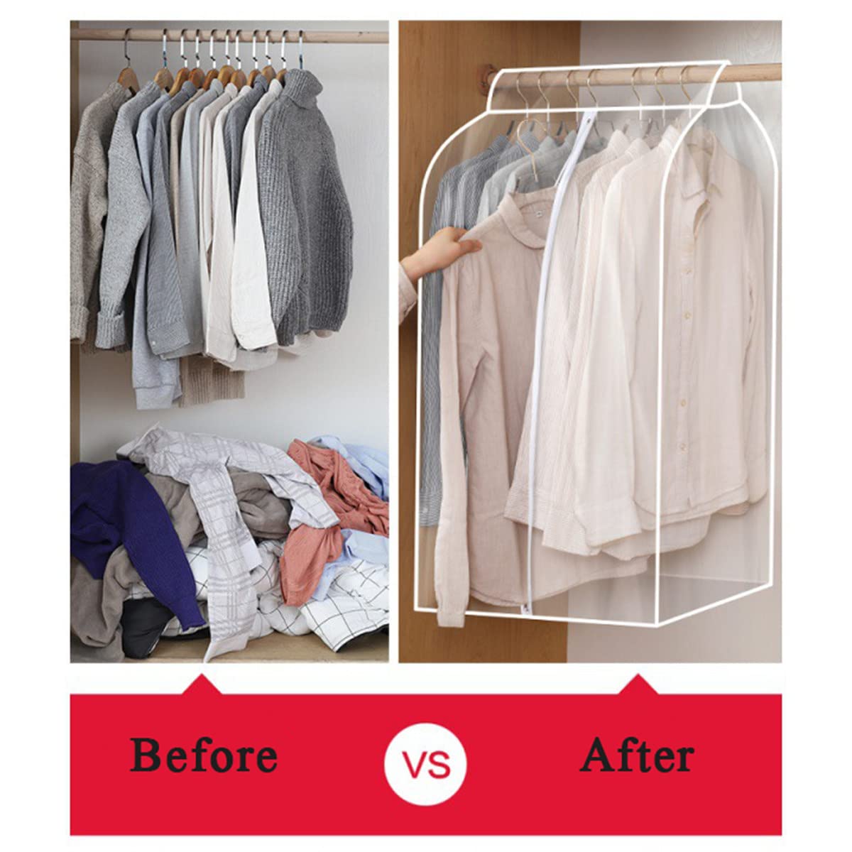 2 Stück transparente Kleidersäcke, hängende Kleidersäcke für die Aufbewahrung von Schränken, staubdichter Kleidersack-Organizer für Anzug, Mäntel, Jacken, Kleid,60×50×120cm