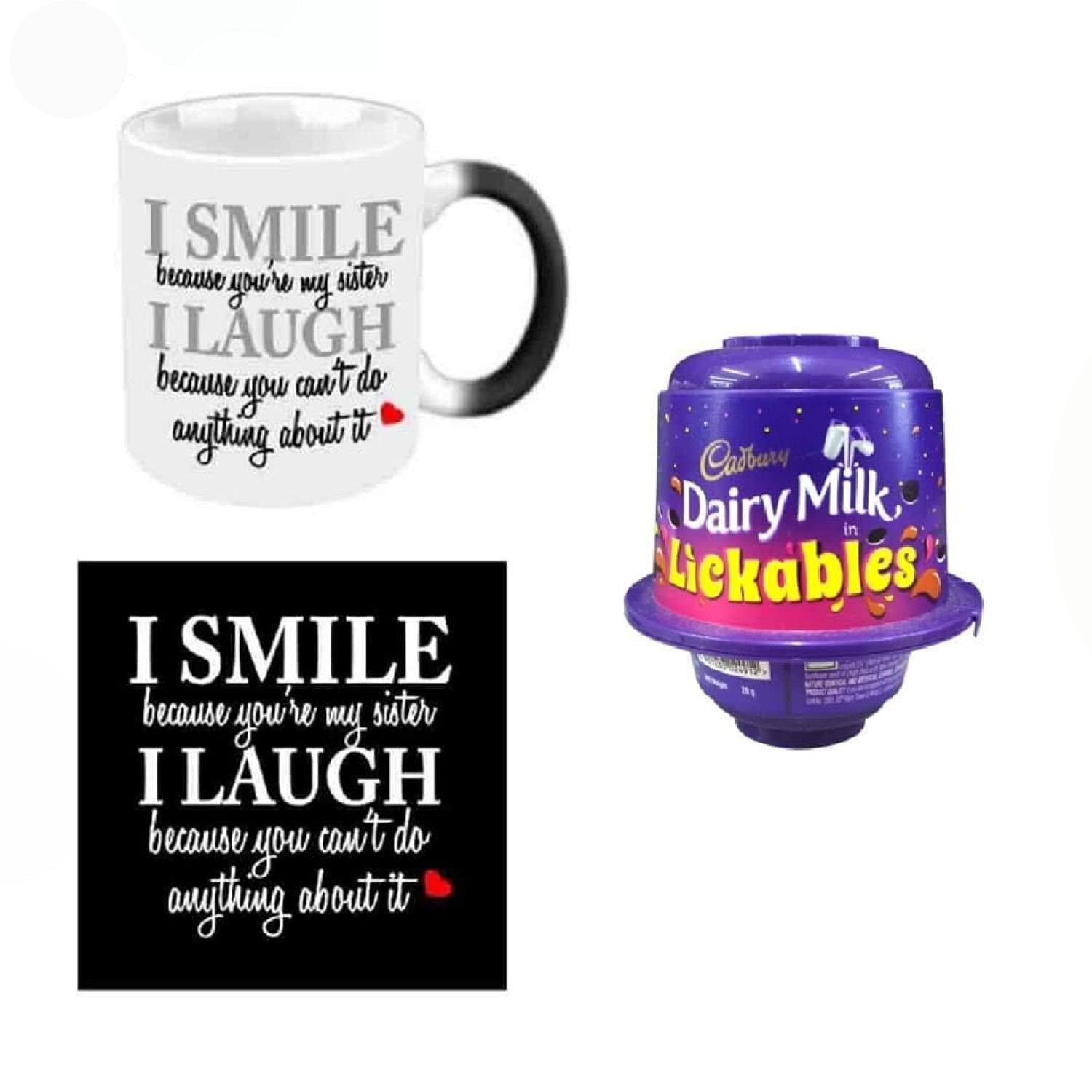 Birthday Rakhi Chocolates Gift Combo for Kid Brother, Little Sister Bodyguard Mug for Kid Brother, Coaster, Birthday Rakhi,Cadbury Lickables, Gift Combo of 4