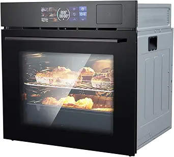 Single Wall Oven 24", 2.5 Cu.f (70L) Built-in Electric Oven with 108 Smart Menu 8 Baking Modes Air Frying Function 3D Surround Heating, ETL Certified, Stainless Steel