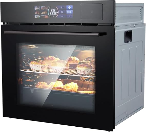 Single Wall Oven 24", 2.5 Cu.f (70L) Built-in Electric Oven with 108 Smart Menu 8 Baking Modes Air Frying Function 3D Surround Heating, ETL Certified, Stainless Steel