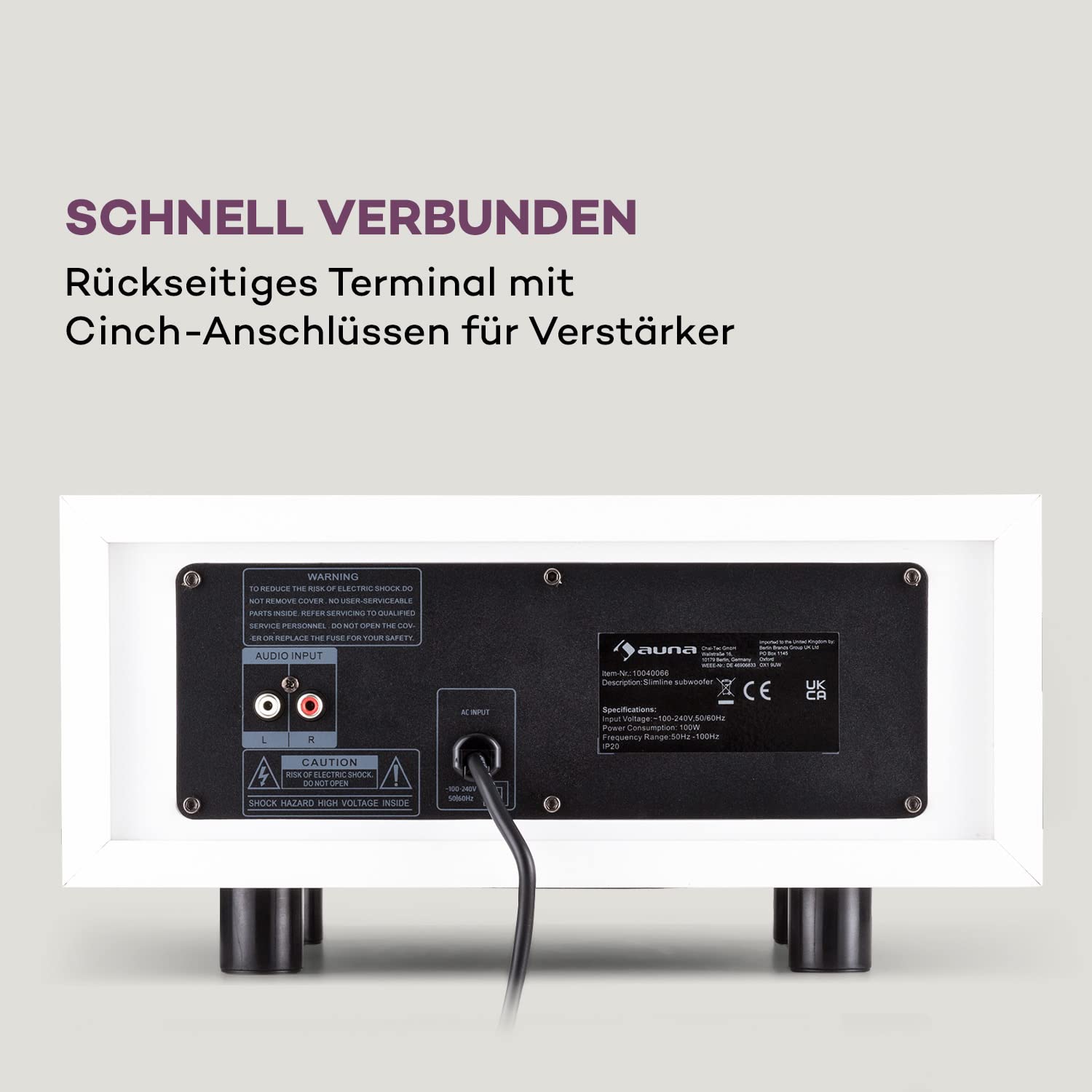 auna Two Hi-Fi Subwoofer mit Auto-Off, 80W RMS Subwoofer Passiv, HiFi-Lautsprecher Boxen für Heimkino, klein mit Starkem Bass, 100W HiFi Anlage, AUX für MP3 & CD Player, Lautstärkeregler