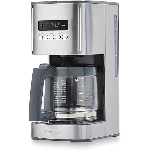 Kenmore Aroma Control Programmable 12-cup Coffee Maker, Stainless Steel with Glass Carafe, LCD Display, Reusable Cone Filter, and Charcoal Water Filter