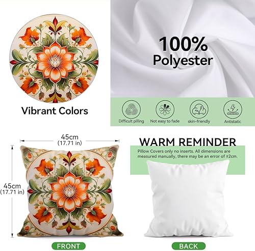 Miniatura 2 de OBSEDE Juego de 4 fundas de almohada clásicas simétricas retro de 18 x 18 pulgadas, fundas de cojín para sofá, cama, sala de estar, primavera al