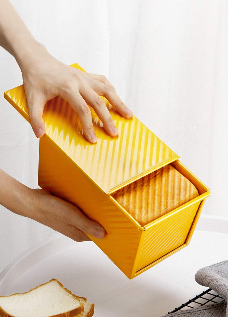 Molde antiadherente de cerámica para hornear pan con tapa, caja de aluminio corrugado para pan casero