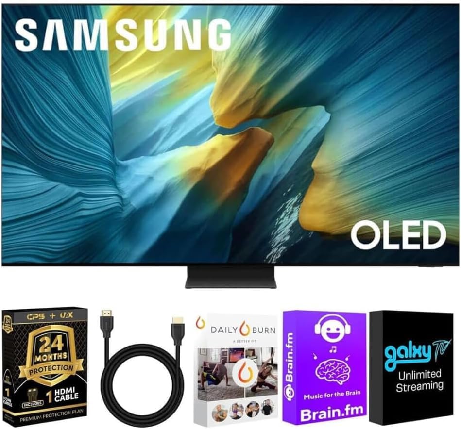 Samsung QN77S95FAFXZA OLED S95F 77-Inch QD-OLED 4K Smart TV with Quantum Dot HDR Pro, Glare-Free Screen, 165Hz Refresh Rate, Dolby Atmos, Alexa Built-in + UAX HDMI Cable + CPS 2-Year Protection Plan +