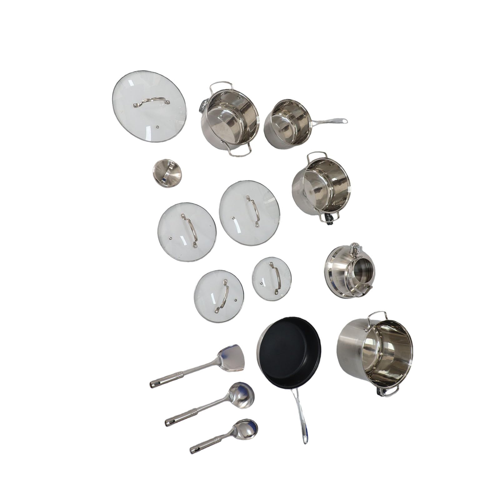 Rengue Juego de Utensilios de Cocina de Acero Inoxidable, Juegos de Utensilios de Cocina, Ollas y Sartenes de Fondo Plano con Espátula para Hervidor, Elementos Esenciales de Eficientes para Chefs