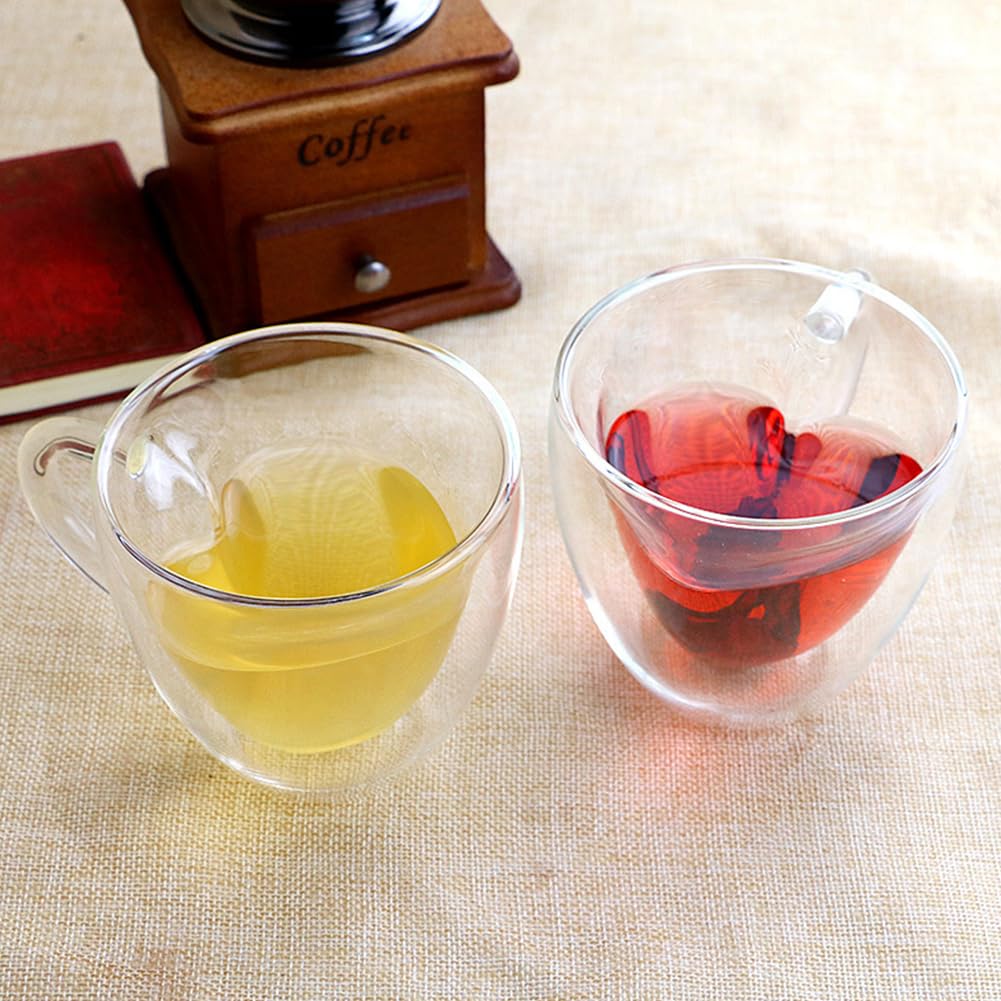 Gohytal Tasse en Verre Double Paroi en Forme de Cœur 250ml, Tasse