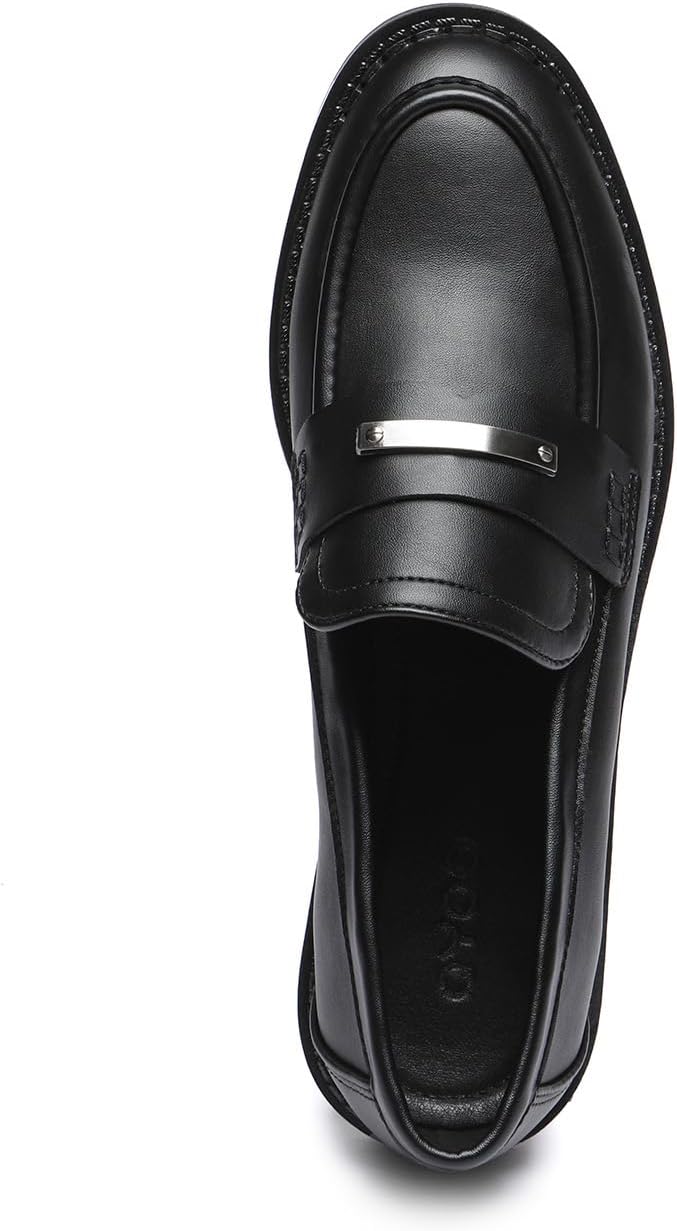 Women’s Leather Penny Loafers - Comfortable Slip-On Business Casual Shoes for Office Work & School - Black Professional Dressy Flats