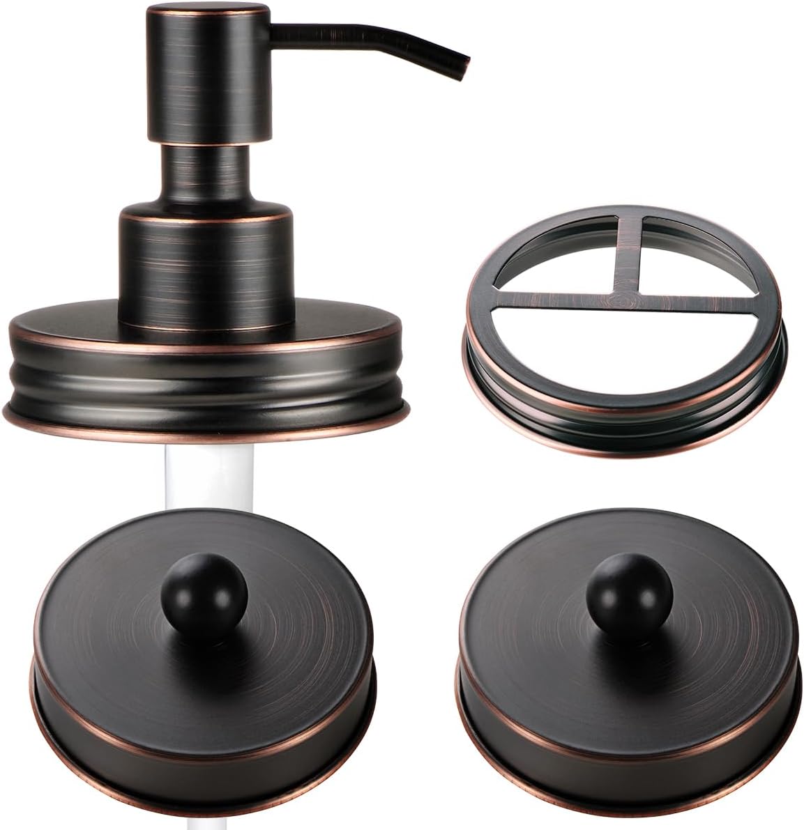 Mason Jar Bathroom Accessories Lids Set(4pcs) – Jars Not Included – Soap Dispenser, Apothecary Jars Lids for Regular Mouth Mason Jars, Wide Mouth Toothbrush Holder lid,-Stainless Steel,ORB Mason Jar Bathroom Accessories Lids Set(4pcs) – Jars Not Included – Soap Dispenser, Apothecary Jars Lids for Regular Mouth Mason Jars, Wide Mouth Toothbrush Holder lid,-Stainless Steel,ORB