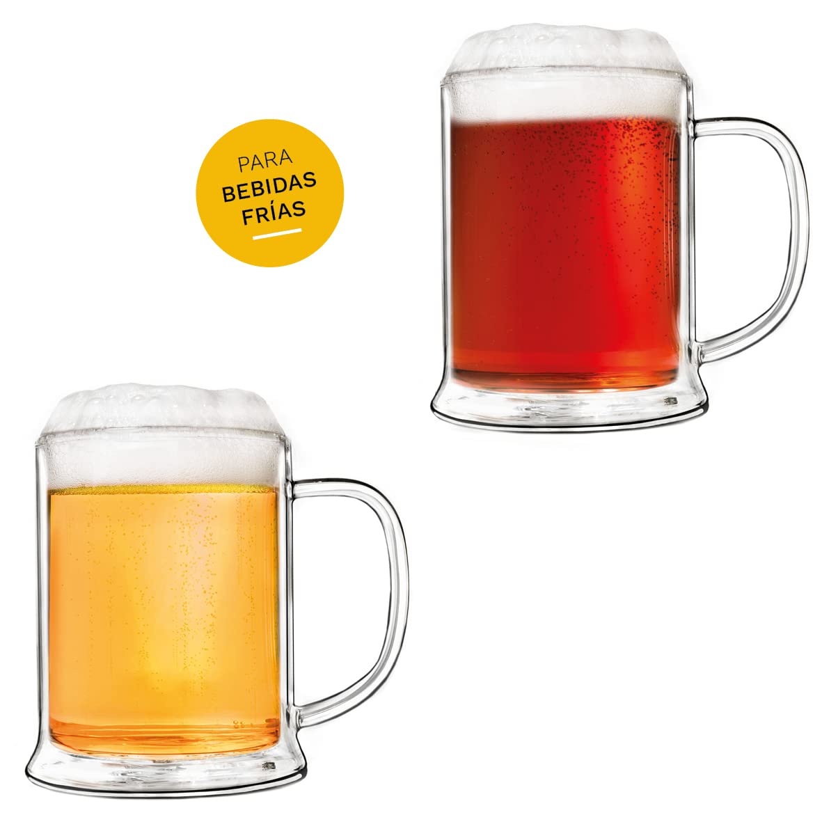 Creano Vaso de Cerveza Térmico de Doble Pared de Vidrio de Borosilicato Aislante 500ml Efecto Flotante – Juego de 1