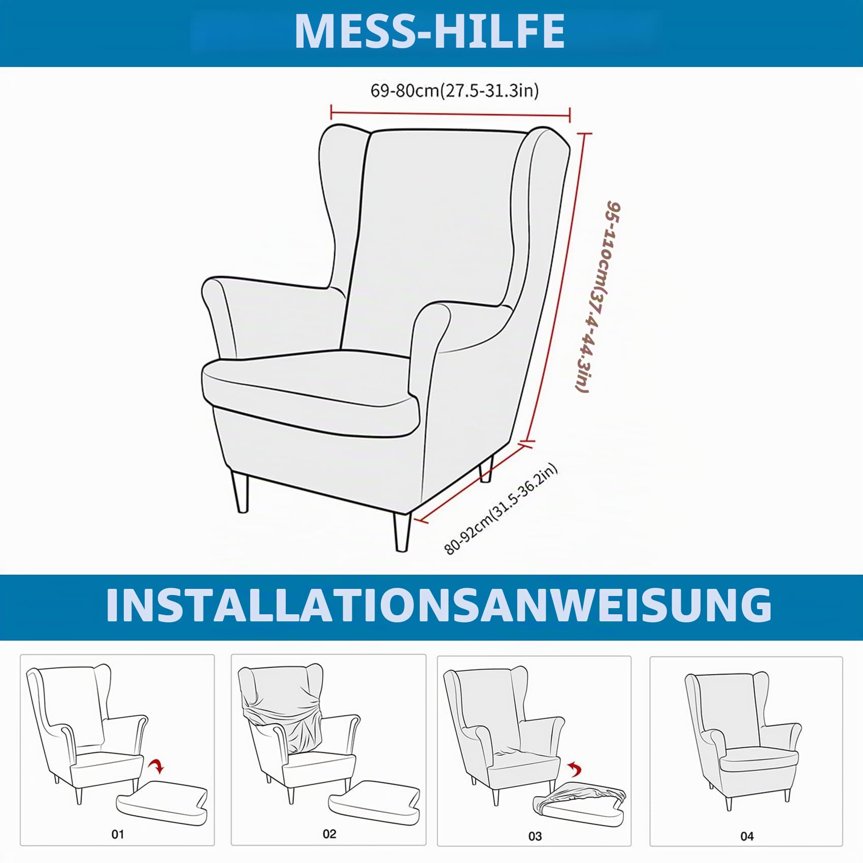 HZDHCLH Ohrensessel Überzug 2 Teilig mit Armlehnen modisch elastisch | Sofa-Schutzbezug Möbelschutz Stuhlbezug geeignet für Sessel Wohnzimmer Schlafzimmer Hotel (Dunkelgrauer Jacquard)