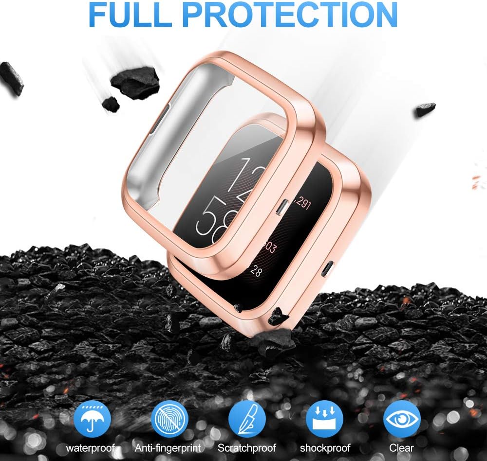 XIMU 3-Pack Screen Protector Compatible with Fitbit Versa 2 (Not for Versa/Versa Lite), Full Coverage Soft TPU Bumper Case Cover Frame Accessories Women Man for Versa 2 Watch