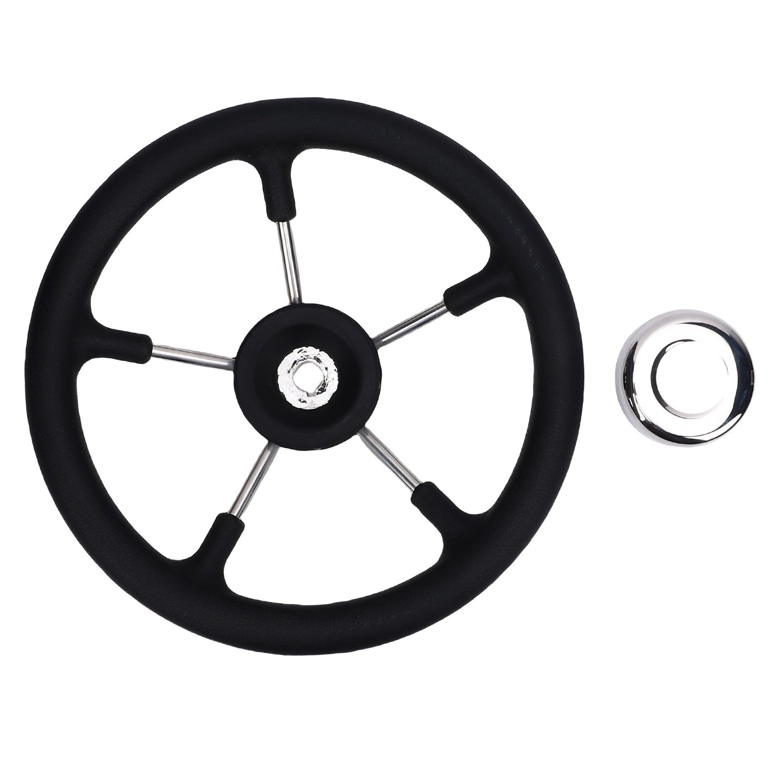 Dioche Volant de Bateau en Acier Inoxydable à 5 Rayons, 13 Pouces, avec Poignée Antidérapante en Mousse PU, pour Yacht, Hors-bord, Ponton