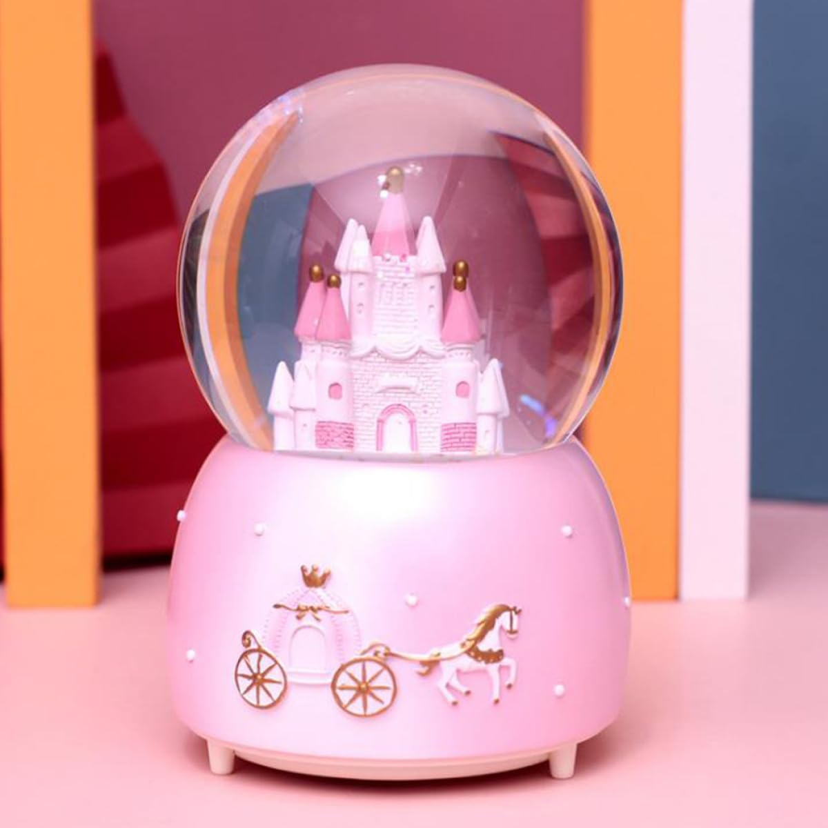 Toyvian Bola de Nieve de Cristal Rosa Mediana Música y Efecto Nieve Manual, Adorno Decorativo para Escritorio y Hogar, Bola de Cristal para Niñas, Obsequio de Cuento de Hadas