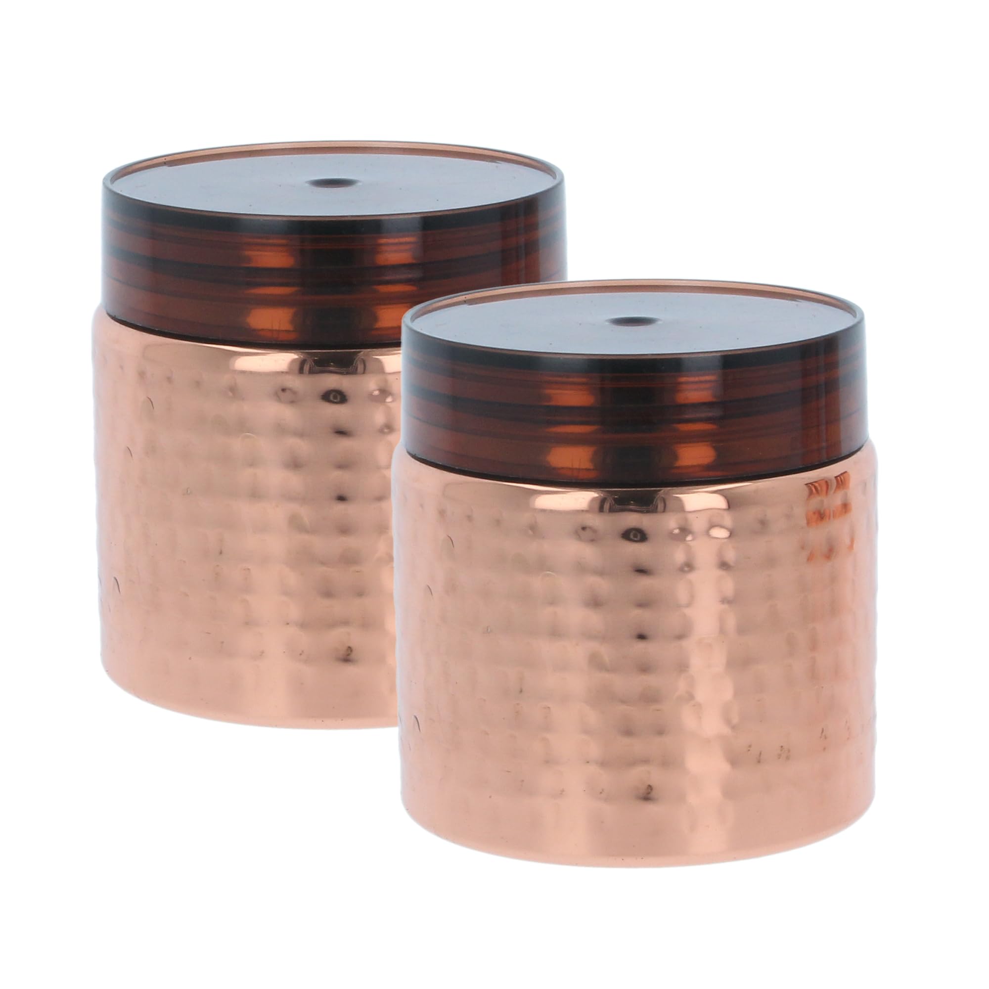 Copper Canisters 2 Pieces Kitchen Storage Hammered Stainless Steel Interior Vertical Canister Storage Tin Jar Multipurpose Airtight for Tea Coffee Sugar Dry Food Snacks Spices Seasoning (2PC - 320ml)