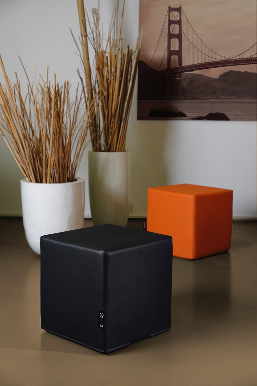 CUBO POUF ECOPELLE BLU 45X45 H.45 SFODERABILE INTERNO IN POLIURETANO DA SEDUTA CUCITURE RIBATTUTE PER MAGGIORE TENUTA
