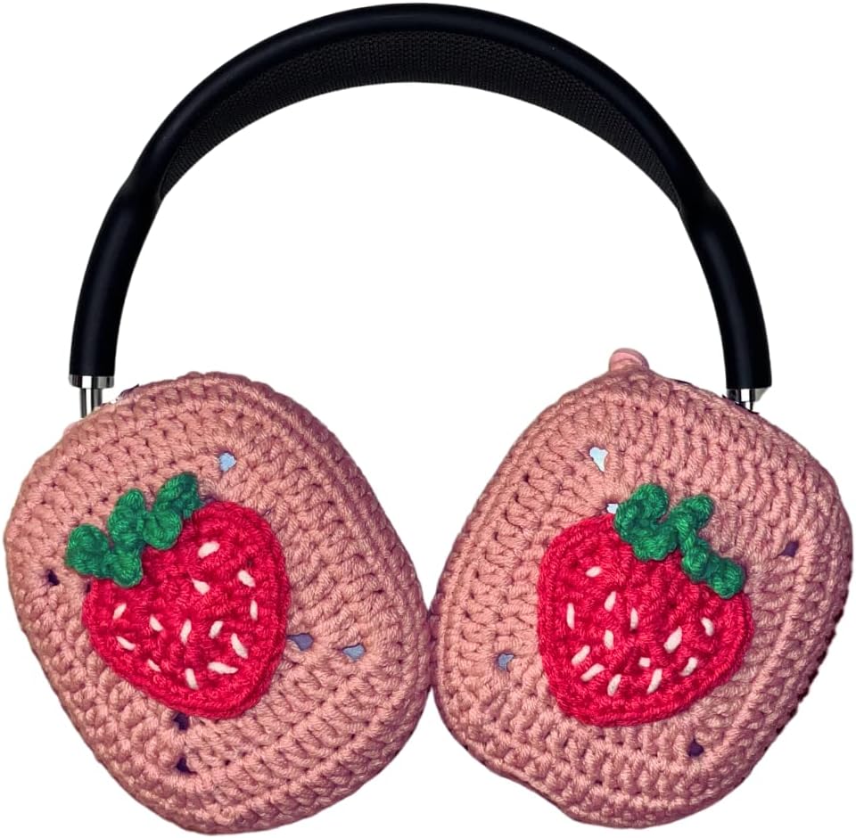 Apple Airpods Max Crochet Headphone Covers, Cute Airpods Max Case for Apple Headphones (Strawberry)