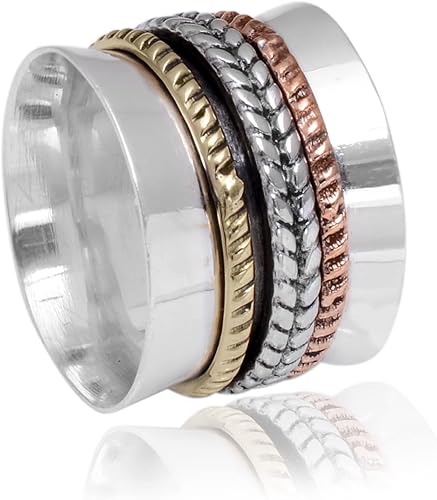 Miniatura 64 de Veracity Jewelry Sterling Silver Fidget Ring Spinner Ring Anxiety Relieving Rings For Unisex Meditation Thumb Worry Healing Birthday Promise Band