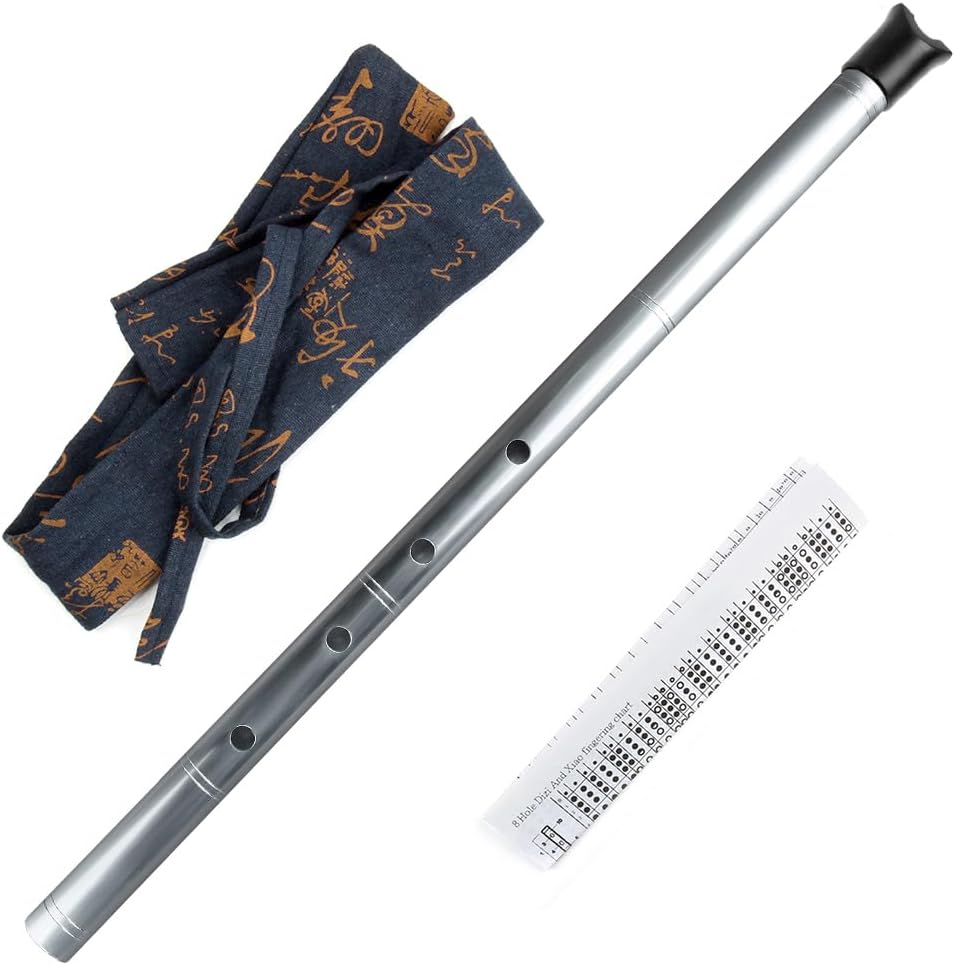 Traditional Musical Instrument D Key 5 Holes Silver Metal Aluminum alloy Flute called Shakuhachi