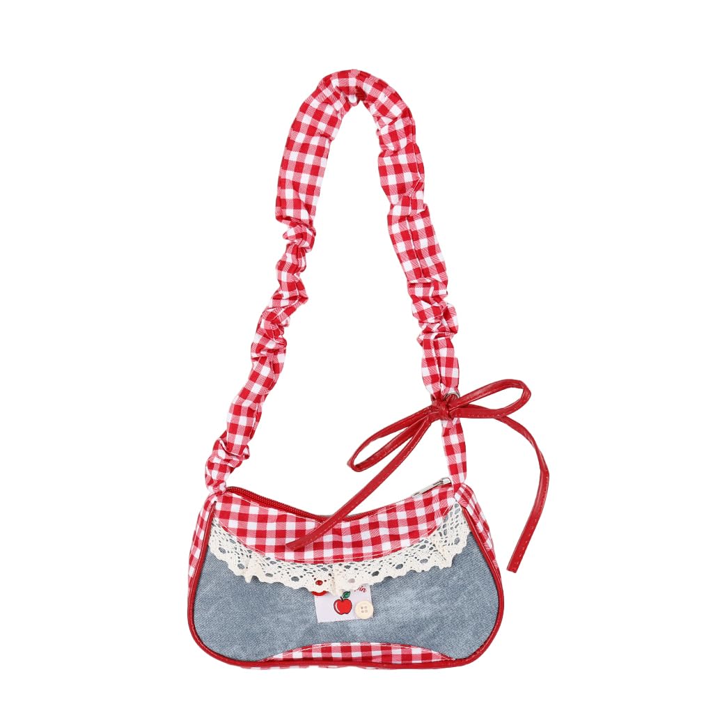 palay Mini Shoulder Bag for Women, Cottagecore Vintage Style Hobo Purse with Lace Trim, Patch & Ruched Strap, Small Zipper Handbag, Casual Y2K Aesthetic Bag, 30.5x26.9x5cm-picture-41