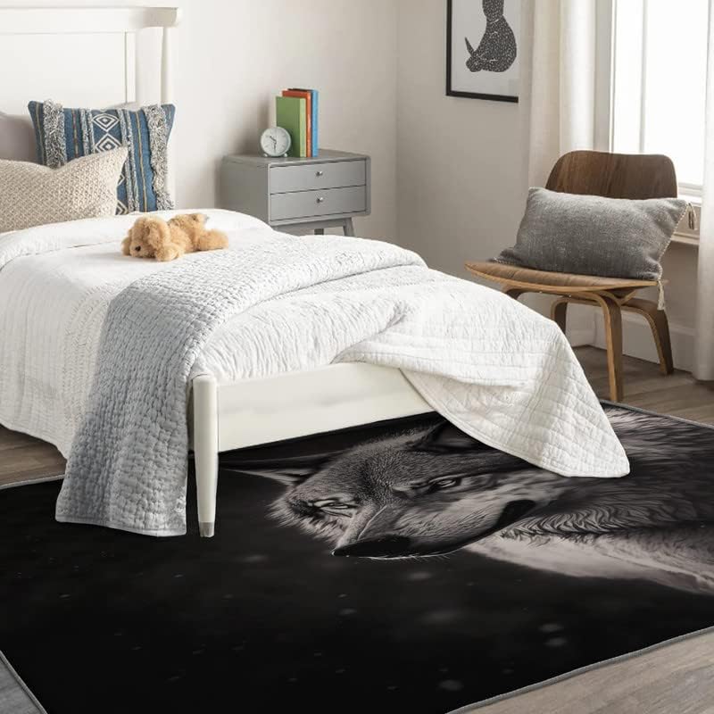 Wolf Rug Home Decor - Animal Rugs for Living Room Bedroom Entryway, Wolves Area Rug 2x3, Washable & Non Slip & Soft Low Pile Non-Shedding Indoor Carpet, Decorative Patterned Rug
