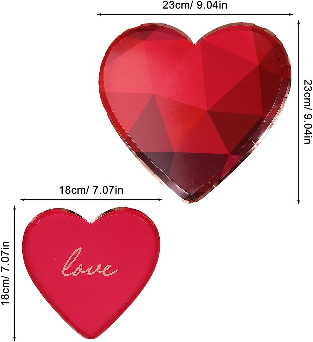 TOYANDONA 24pcs Valentine Heart Shaped Disposable Dessert Plates 9-inch Red Pink, 7-inch Red Paper Party Trays for Wedding, Birthday, Anniversary Tableware