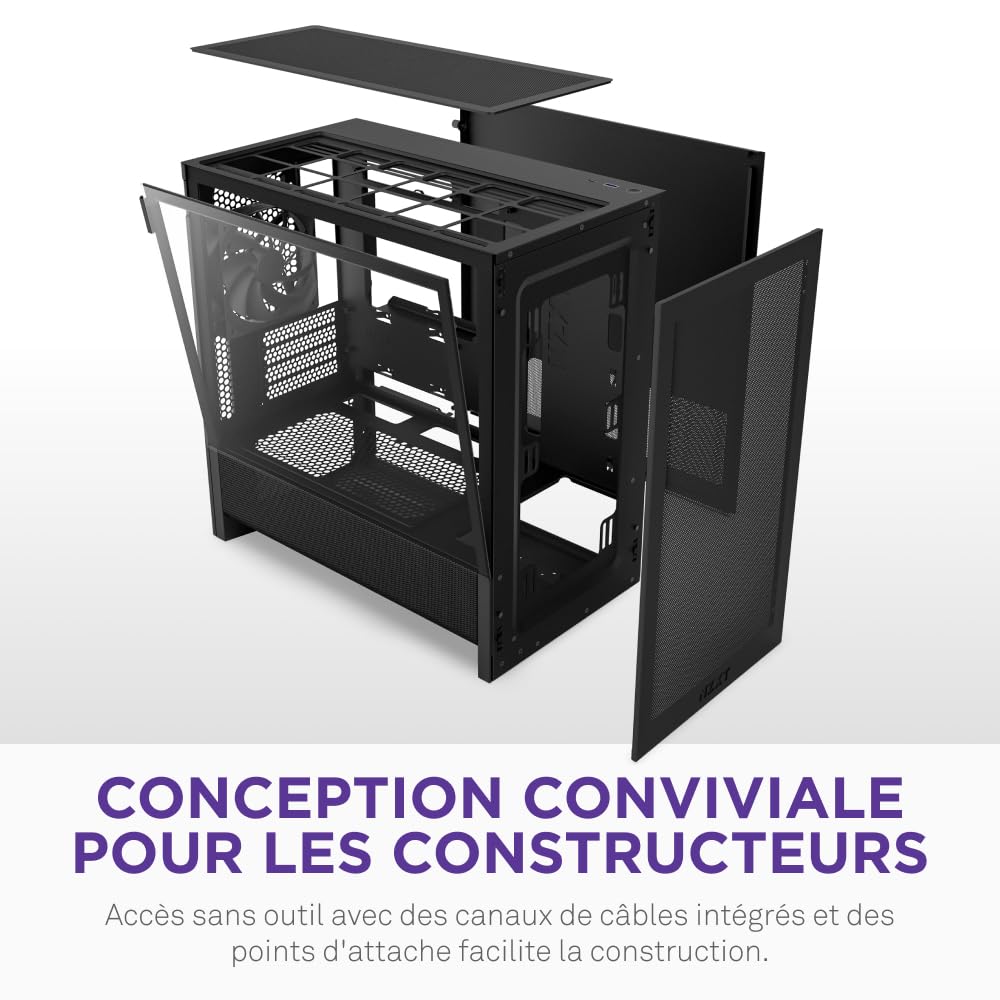 NZXT H3 Flow – Boîtier PC Gaming Micro-ATX – Flux d’air optimisé – 1 Ventilateur 120 mm Inclus – GPU Taille Standard – Rad. 280 mm Avant, 240 mm Dessus – Carte mère Back-Connect – Noir