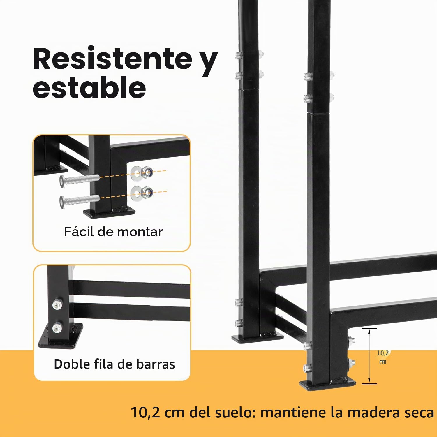 NALONE Estante de leña para exteriores con cubierta y bolsa de transporte, estante de soporte cuadrado resistente con cubierta impermeable para chimeneas, hogueras (Negro 4FT)