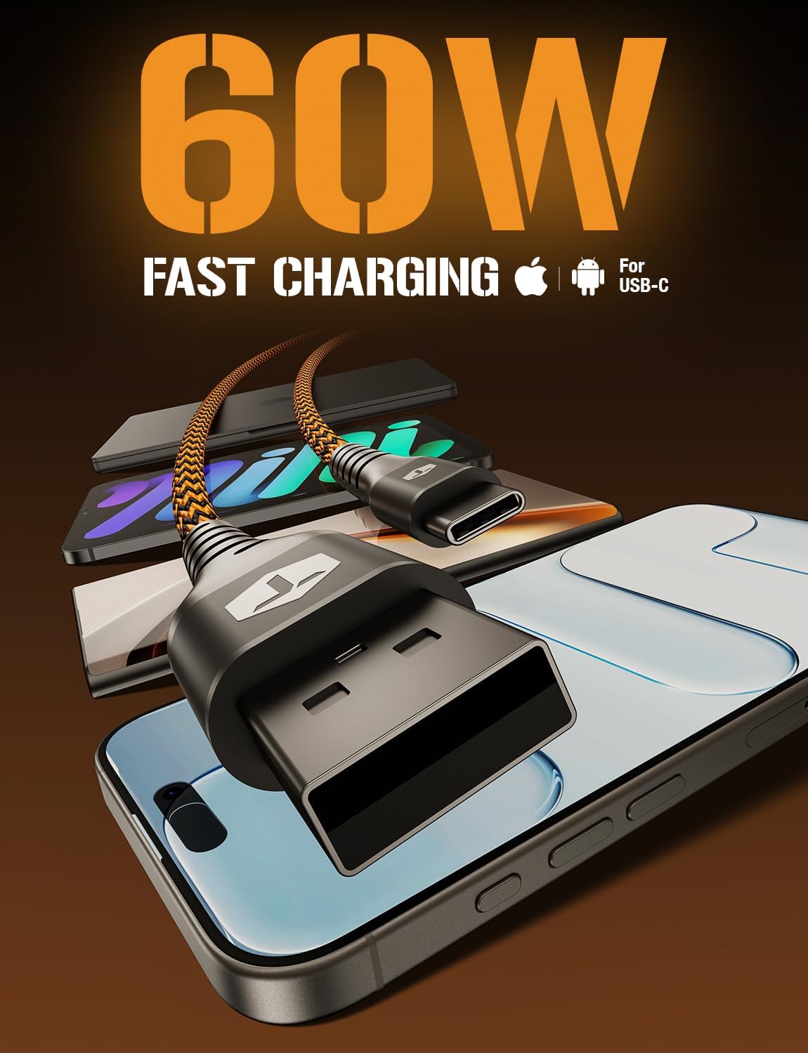 ToughTested Cavo da USB a USB C da 1,8 m, cavo di ricarica in nylon a doppio intrecciato, ricarica e sincronizzazione rapida da 3 A, cavo di ricarica di tipo C per Android, iPhone 15/16/17