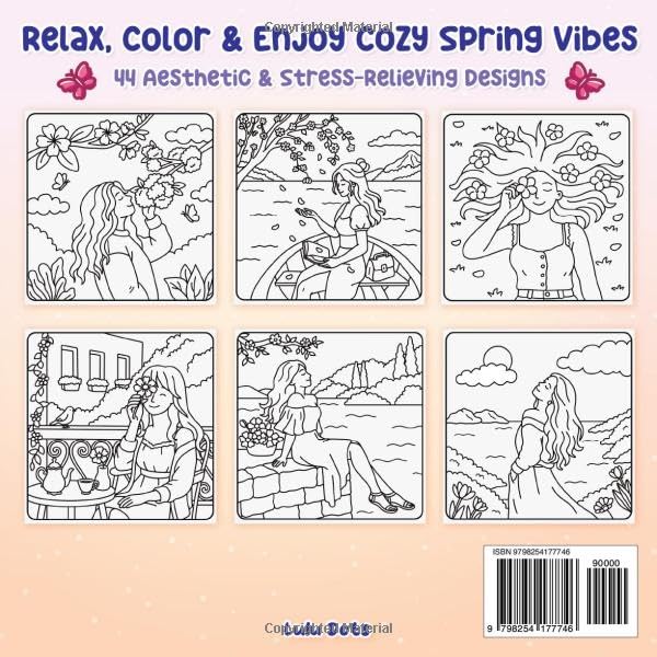 Aesthetic Girl Cozy Spring Vibes Coloring Book: Cute and Relaxing Designs for Teens and Adults | Floral Self-Care Scenes, Soft Daily Routines and ... Stress Relief (Aesthetic Girl - Cozy Moments) image 3