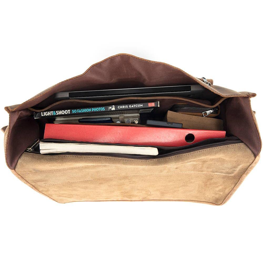 Ruzioon Leder-Kuriertasche für Damen und Herren, Leder, Laptop-Aktentasche, Ledertasche, für Büro und Business, braun, Large