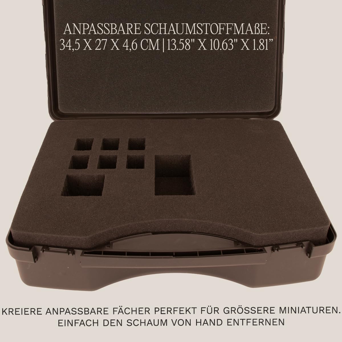 Hartem - Transportkoffer für Miniaturen | Wasserdichtes Hartschalenkoffer mit stoßfesten Schaumstoffschalen | speziell für Modellbau und Wargames | Kapazität: 120 Figuren | 32 x 36 x 14 cm