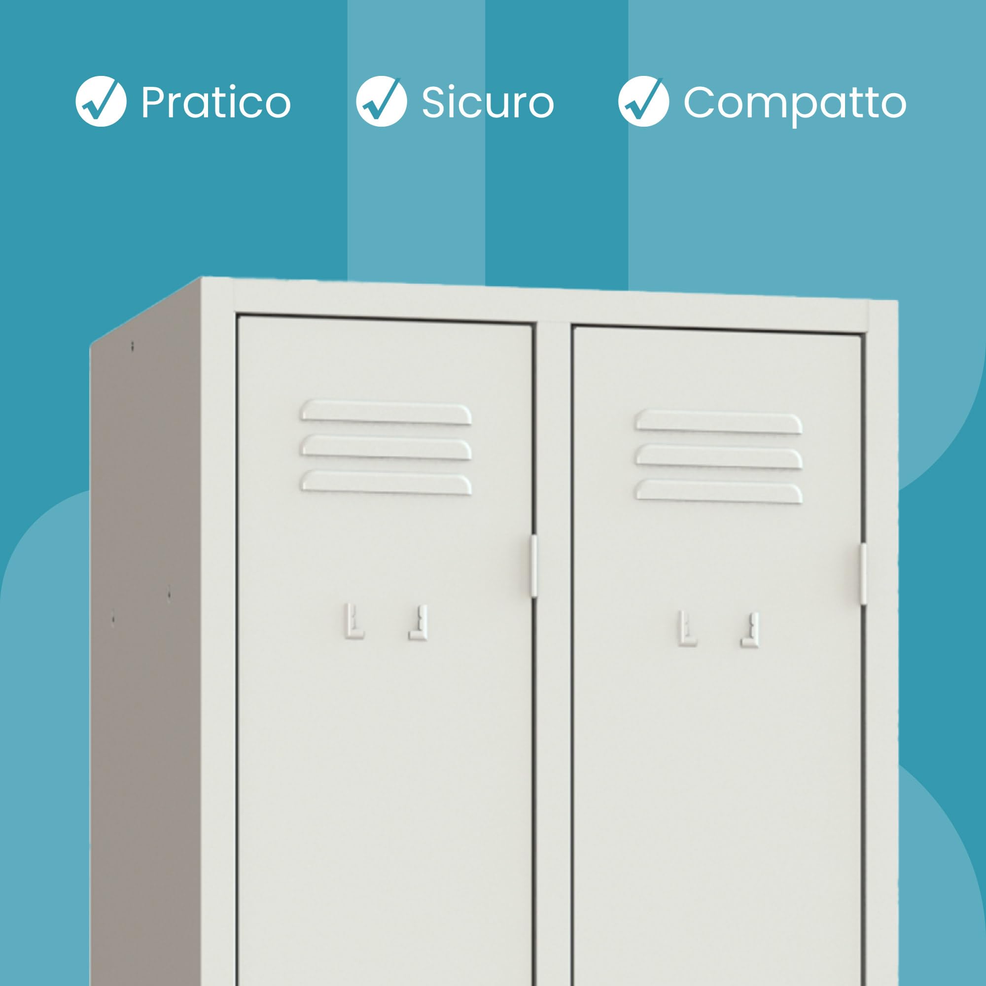 XLOCKERS Armadio Spogliatoio Monoblocco Sovrapposto in Metallo Robusto, 2+2 posti con Divisorio Sporco/Pulito, 61.5x50x180cm, Grigio RAL 7035, Made in Italy