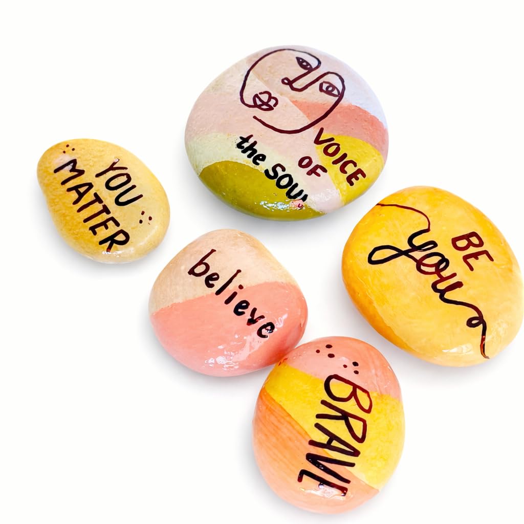 RM 5 DIY Rocks for Inspirational Painted Garden Stones, Natural Encouragement Personalized Healing Decor River Stone - Unique Gift for Friends Arts Crafts (5 Different Words) (Mutli-Color)-image-46