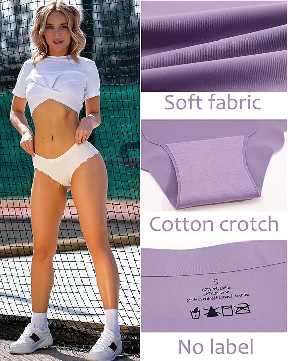 Image of FINETOO 6 pack Seamless Underwear for Women Sexy Low Rise Hipster Wave Edge No Show Bikini Panties Womens Cheeky S-XL