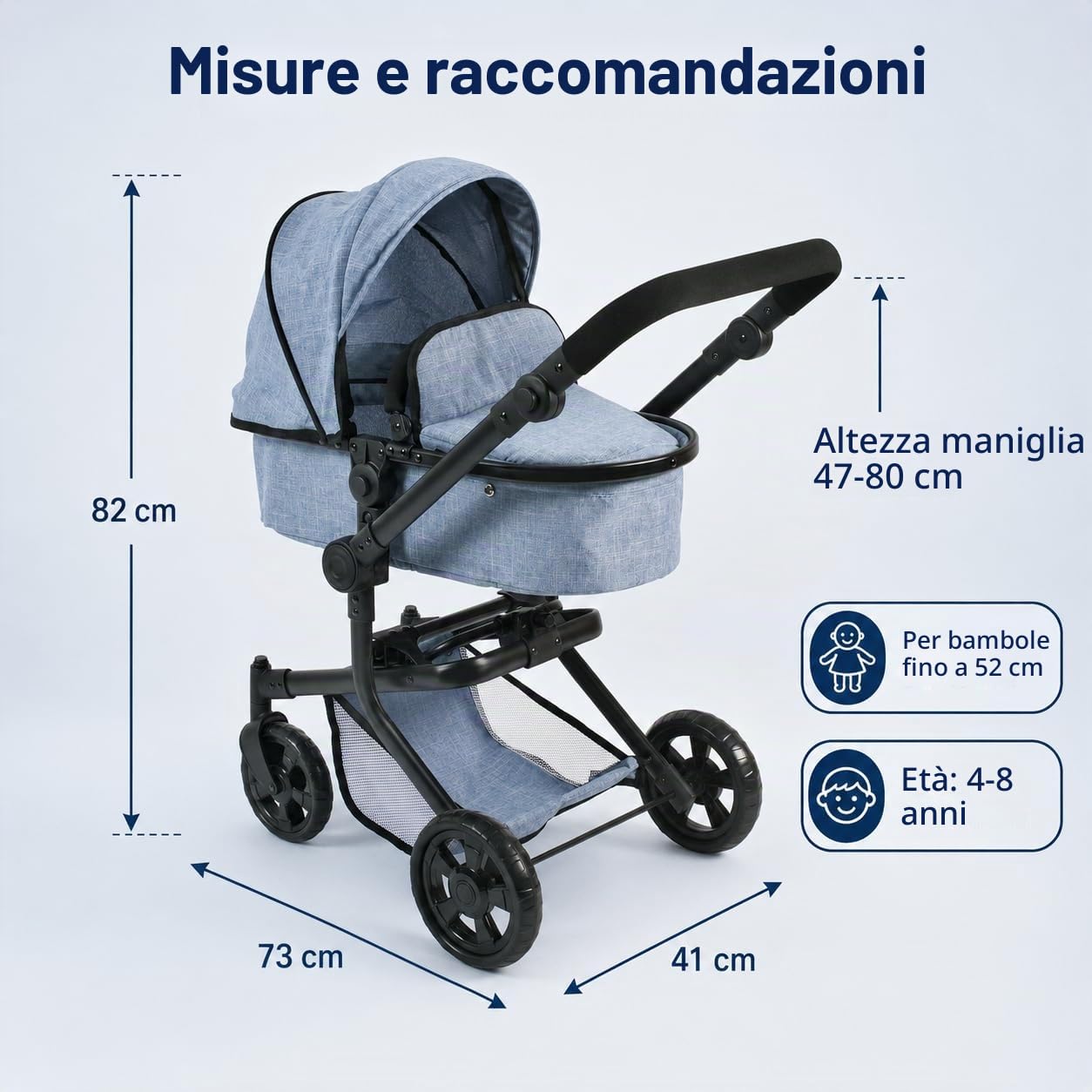 Bayer Chic 2000 - Passeggino per bambole Mika, passeggino combinato 2 in 1 per bambini dai 4 agli 8 anni, jeans blu, ragazzi