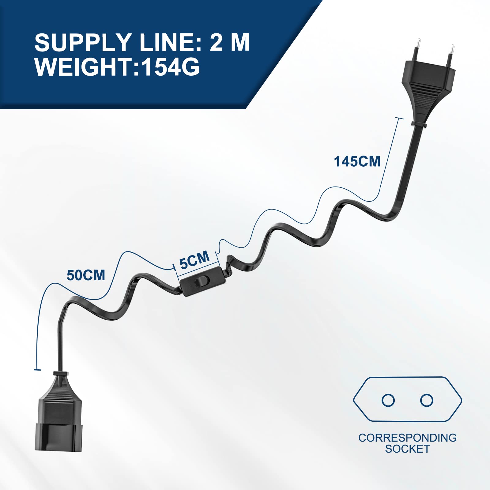 Design Anti Bambino Prolunga 2 Metri RIIEYOCA Cavo Di Prolunga 2 In 1, Spina Europea Ad Angolo Retto Di Tipo C Su Doppia Presa Di Tipo C, Max. 2,5 A/250 V, 0,75