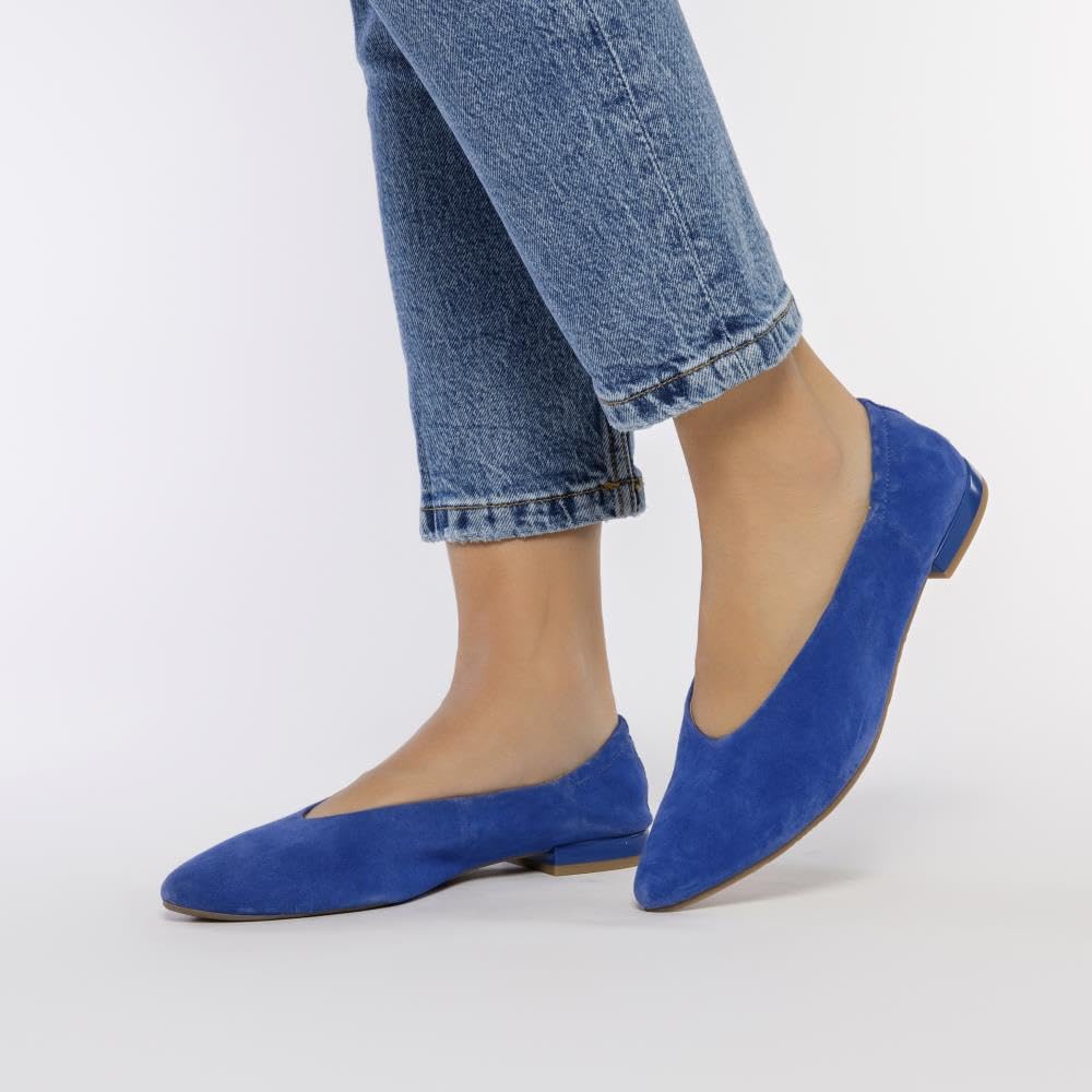 Ballerine in Pelle Blu con Punta Sottile E Tacco Arruffato per Donna GAGEAC